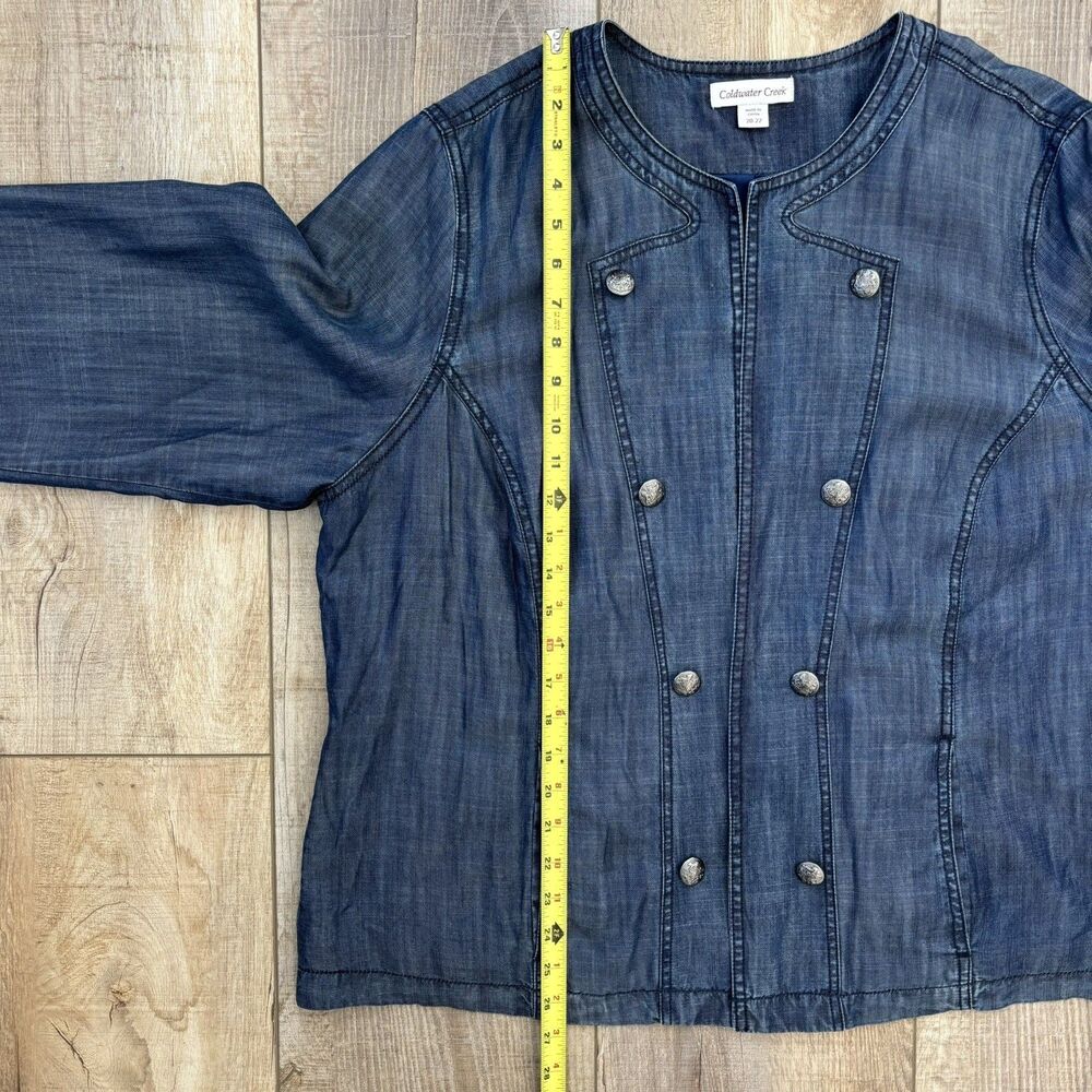 Coldwater Creek Women Chambray Denim Jacket Size 20-22 Spring Military Chic Blue - Picture 6 of 13